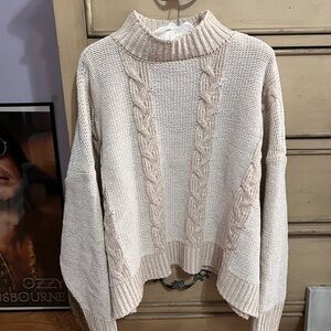 GENERATION Y Cream Cable Knit Turtleneck Sweater